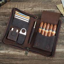 Estojo para charutos em couro PU multifuncional de grande capacidade, ideal para viagens e uso no pulso. Umidificador portátil.
