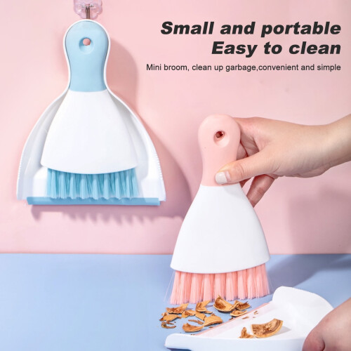 SUSUchens 1 Set Small Broom & Dustpan Kit, Mini Handheld Multi-functional Cleaning Tool for Desktop, Sofa, Kitchen, Keyboard - Blue 2