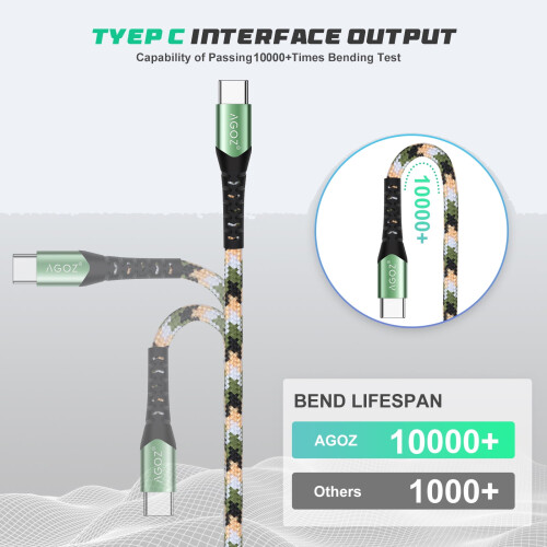 Καλώδιο USB C καμουφλάζ 2 τεμαχίων 10ft, φορτιστής FAST τύπου C, συμβατό με LG Stylo6, Stylo5, 2