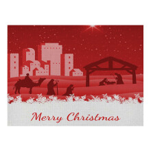 Manteles individuales navideños con diseño de árbol de Navidad, color rojo, antideslizantes y fáciles de limpiar, de lino, resistentes al calor,