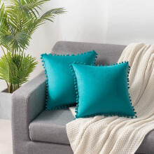 Housse de coussin pompon en velours simple, taie d'oreiller, coussin lombaire de voiture, coussin chauffe-mains pour canapé