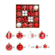 Geschilderde kerstballen in een geschenkdoos, kerstversieringen set van 42 stuks, rood en wit, feestelijke decoratie voor thuis, 42 stuks/set,