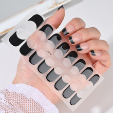 16 Black French Tip Semi Cured Gel Toenail Strips with UV Curable Finish and Easy Peel Removal