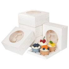 50 Packs White Cake Box, Cookie Box,Bakery Boxes with Clear Window,4 Count Cupcake Boxes,Treat Boxes