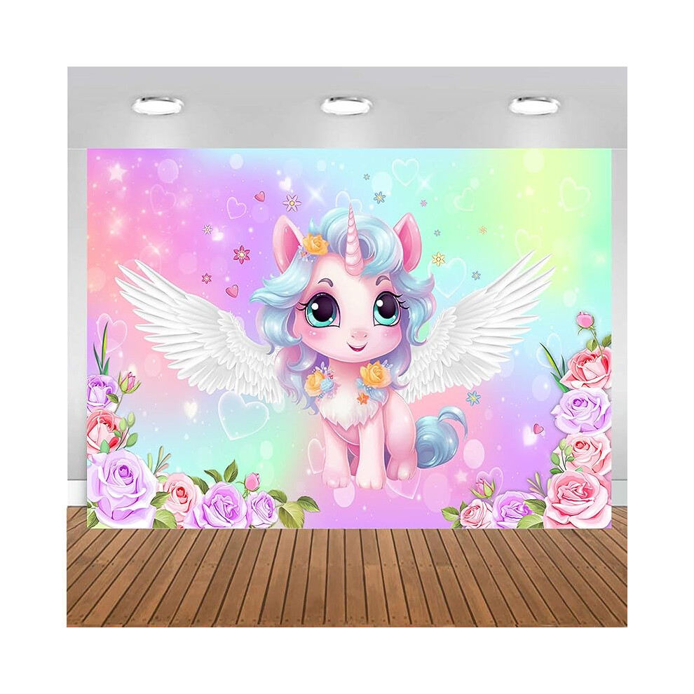 Unicorn Backdrop Happy Birthday Party Decorations For Girls Watercolor Floral Stars Dots Unicorncake Table Banner Colour Unicorn Backdrop 9009791343205