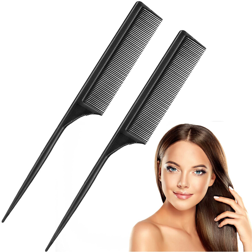 2 Pack Carbon Fiber Rat Tail Combs Anti Static Heat Resistant Fine Tooth for Hair Styling and Parting