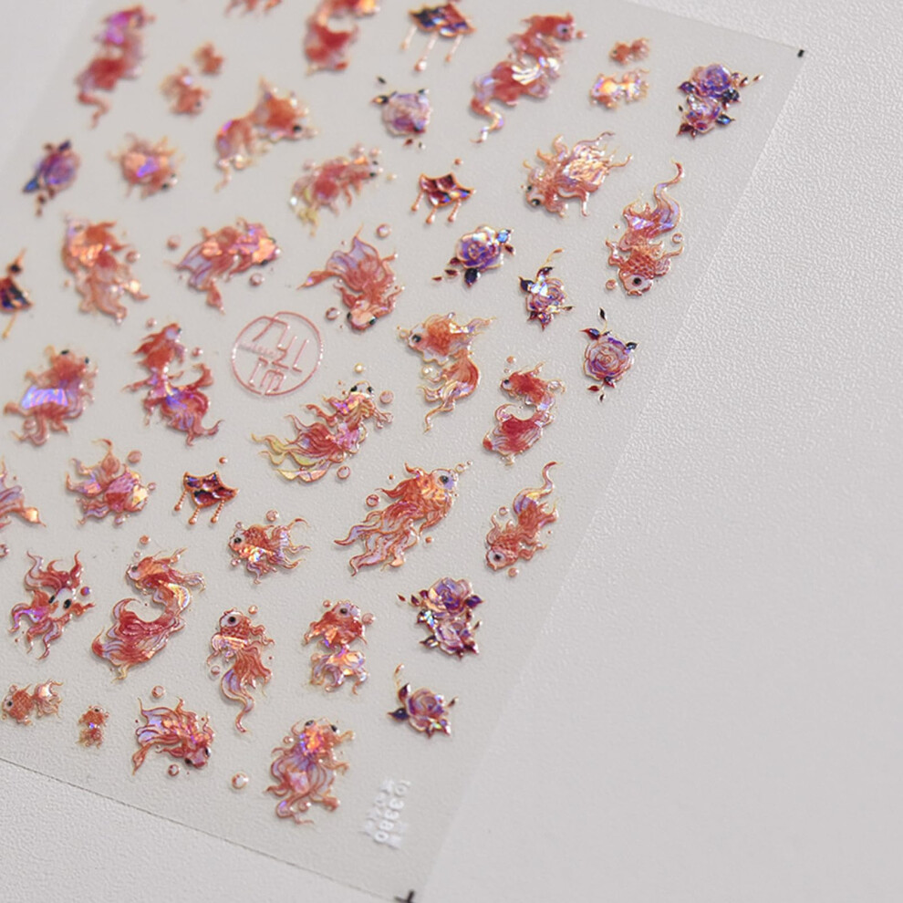 Koi Fish Nail Stickers 5D Embossed SelfAdhesive Tangerine Goldfish Chinese Style Nail Decals