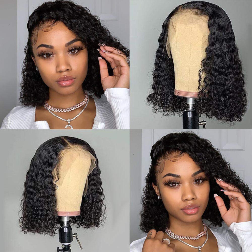 Unisex Water Wave Bob Wig 13X4 Lace Front Human Hair, Pre Plucked Brazilian Virgin Hair 12 Inch