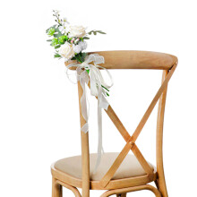Artificial Silk Rose Decorations for Outdoor Wedding Ceremony, Chiffon Ribbon Chair Accents With Hydrangeas Green Leaves 30 X 16 Cm