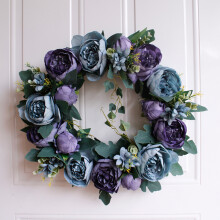 Artisanal Vintage Blue Artificial Peony Bouquets, Realistic Faux Flowers for Wedding Party Decorations, Home Office Accents (1 Pc)
