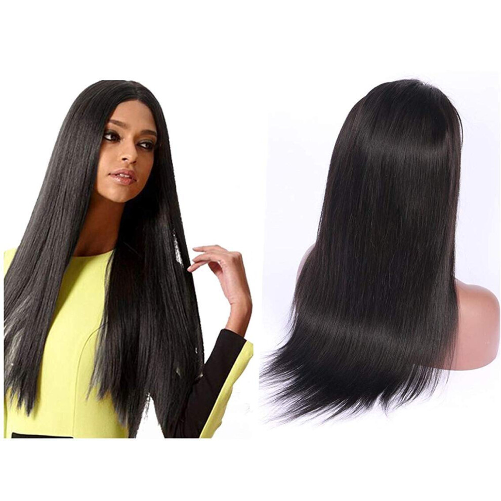 Unisex Human Hair Lace Front Wig 13X6 Transparent Brazilian Straight, 150% Density Pre Plucked With Baby Hair