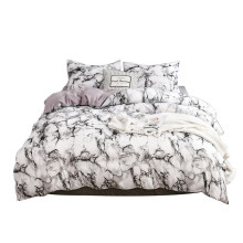 Luxurious Bedding Set, Super King Size White Marble Print Microfiber Polyester Fiber 3Pcs/Set for Bedroom Guest Room