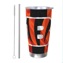 Θερμός από ανοξείδωτο ατσάλι Bengals Football Team Theme 20oz με καπάκι και καλαμάκι - Συμβατό
