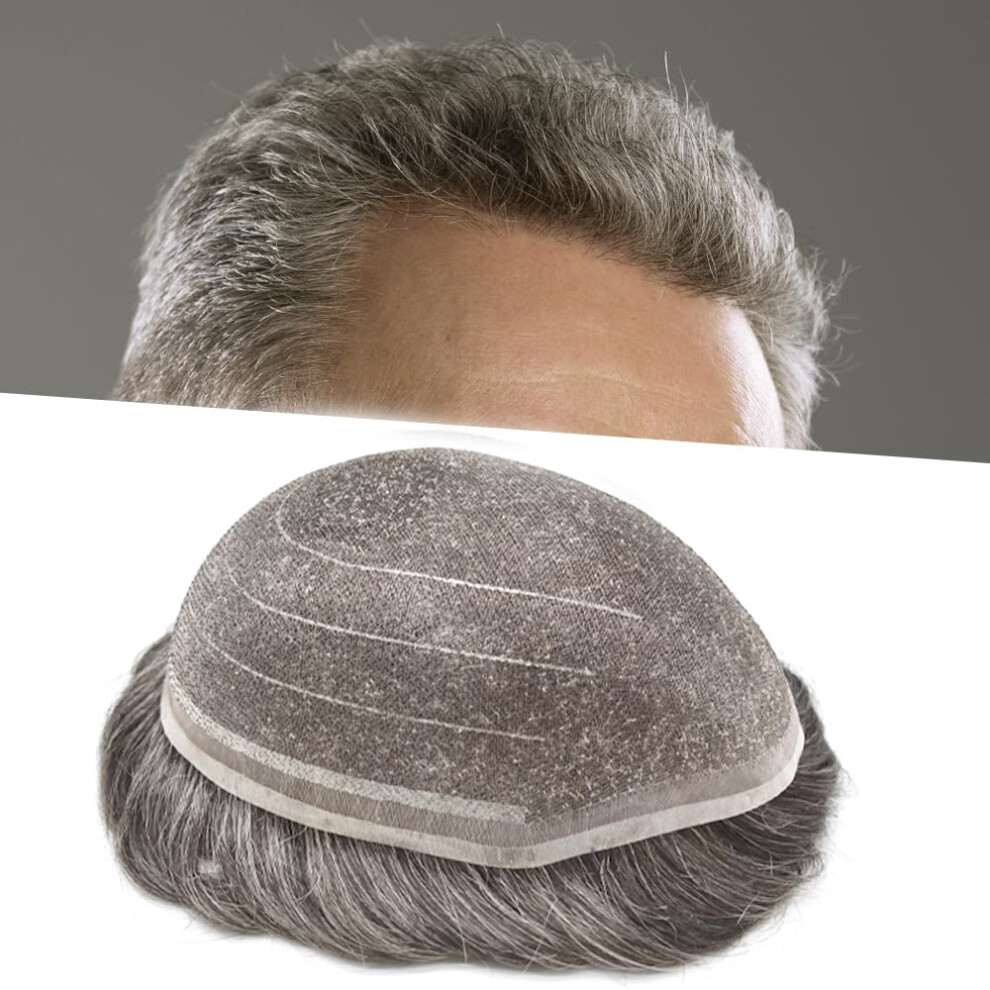 Unisex Brown,Grey Mens Hair Toupee Human Hair Hairpiece Swiss Lace 8X10 Inch Medium Brown Grey Invisible Hairline