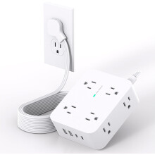 Rallonge de 3 m, multiprise ultra-mince Ă fiche plate avec 8 prises, 4 ports USB (dont 2 USB-C), protection contre les surtensions 1080 J, rallonge