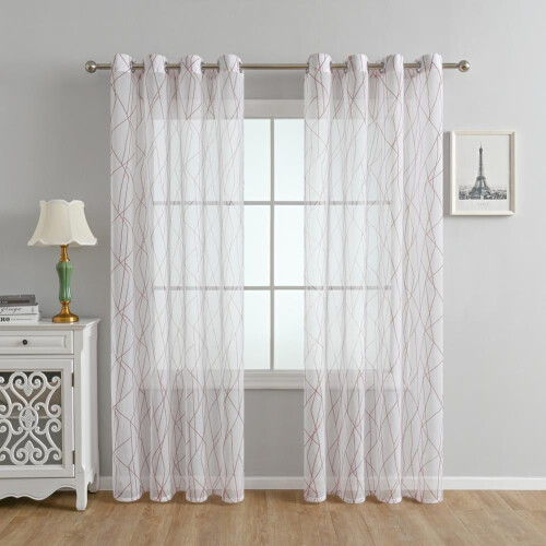 2Pcs Window Curtain Panel Modern Simplicity Window Drapes Red Stripe Curtains 1