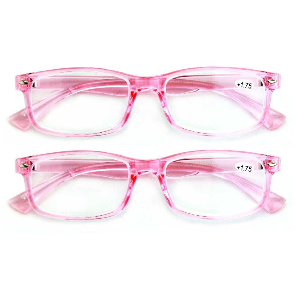 Coral/Pink 2 Pairs Casual Fashion Rectangular Reading Glasses - Stylish Simple Readers Rx Magnification - Translucent +3.25