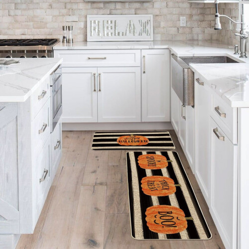 Kitchen Carpet (2 Pieces) Pumpkin Kitchen Carpet Washable Cushion Comfortable Kitchen Carpet Set 2