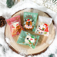 Hariumiu100Pcs Christmas Candy Bag Santa Snowman Elk Bear Food Grade EVA Chocolate Cookie Treat Snack Goody Nougat Bag Party Favor Pack Kit