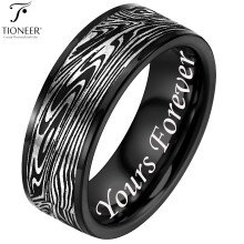Bague en carbure de tungstène avec motif damassé « rivière qui coule », 8 mm, noire ou bleue