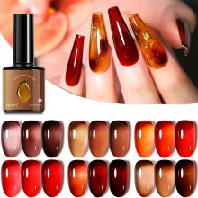 Gel Nail Polish Set with Translucent Nude Jelly Colors, Amber UV LED Soak Off Kit, 6 Shades
