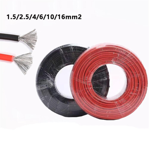 Solar Panel Extension Cable 6AWG Tinned Copper Wire Double Sheath Black Red for PV System 1m 1