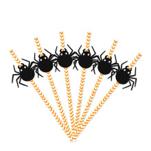 XIUH Velký výprodej! 24 kusů halloweenských papírových brček na pití, dýňových, černooranžových, biologicky rozložitelných