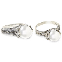Echte zoetwaterparel marcasiet ring van sterling zilver, maten 6, 7, 8 en 9