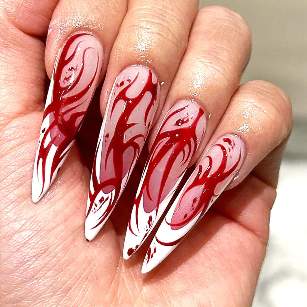 Medium Long Cat Eye Press on Nails Coffin Shape Fake Nails with Instant Salon Finish 24Pcs