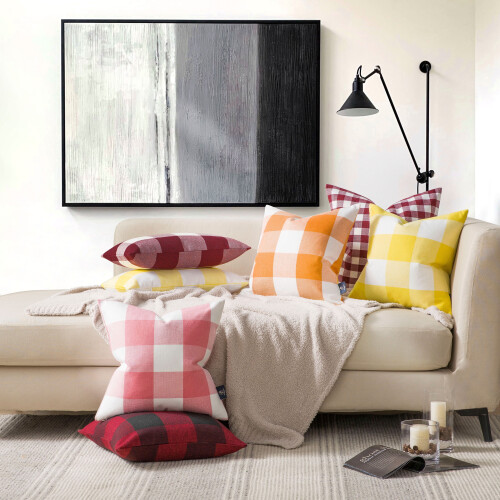 Διακοσμητικό μαξιλάρι Phantoscope Buffalo Checker Plaids Series, 20" x 20", ροζ/λευκό, 2 τεμάχια 1