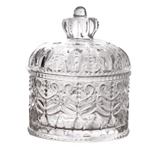 Vintage Glass Sugar Bowl with Elegant Crown Lid, European Crystal Container for Coffee and Tea