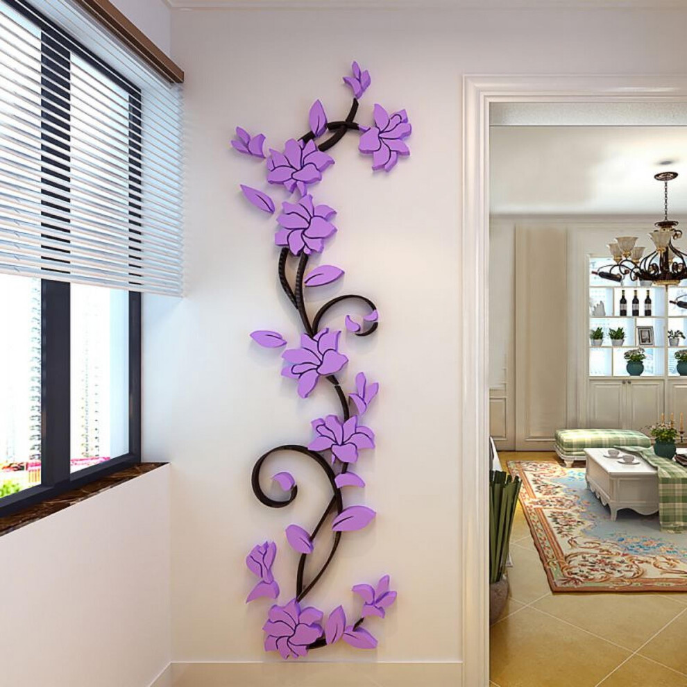 Corridor Tv Background Wall 3D Flower Decoration, Acrylic Tree Wall Decal Diy Decor Sticker, Purple
