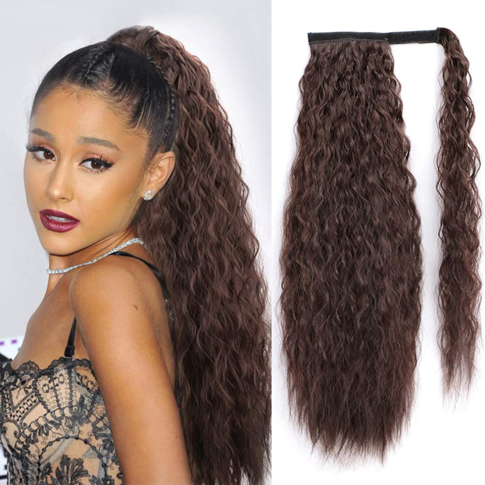 Unisex 22 Inch Wrap Around Ponytail Extension With Natural Corn Wave Texture, Heat Resistant Synthetic Hairpiece