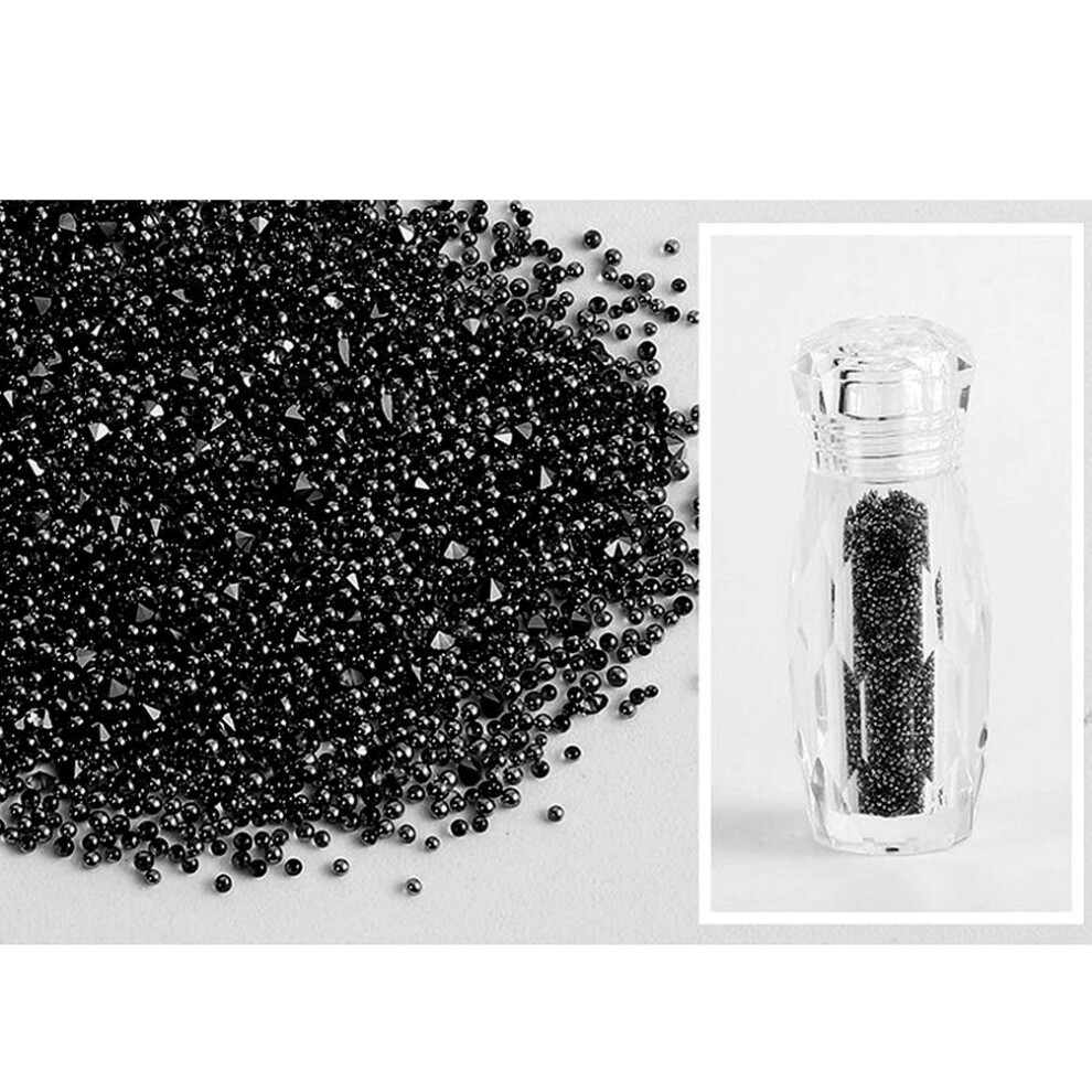 Black Micro Nail Art Rhinestones 1.2Mm Crystal Pixie Caviar Beads 3D Nail Decoration Set