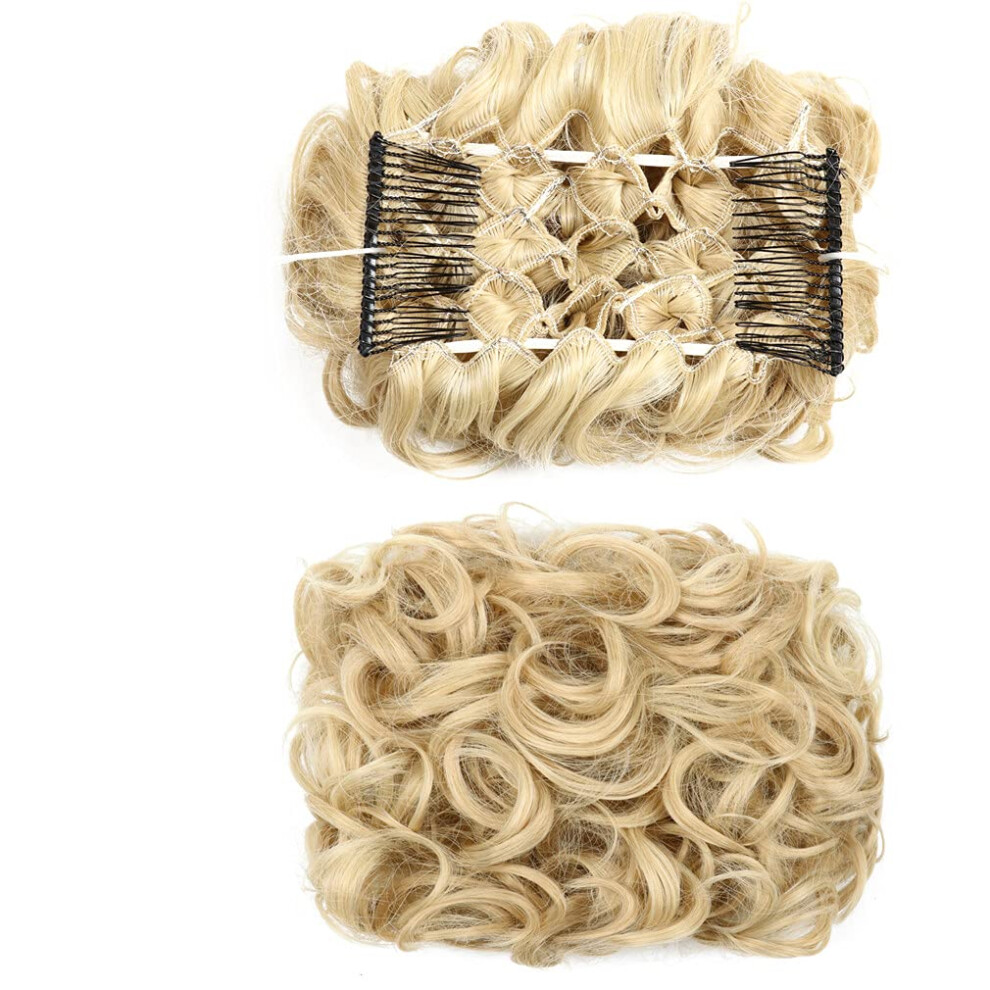 Unisex Hair Bun Extension With Curly Clipin Design, Synthetic Messy Chignon For Instant Volume Boost