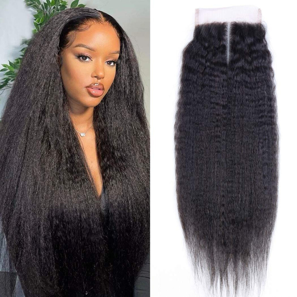 Unisex 18 Inch Brazilian Kinky Straight Lace Closure 4X4 Hd Lace With Baby Hair 150% Density Virgin Human Hair