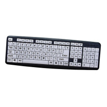 Tastiera per computer con 107 tasti a caratteri grandi, facile da usare, con lettere, contrasto elevato, formato standard con tasti bianchi, cablata