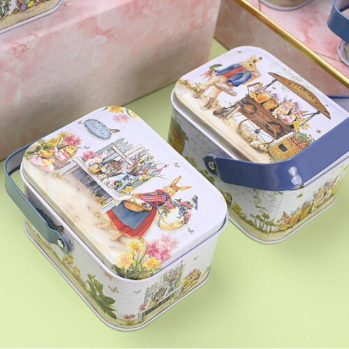 JANDEL Easter Empty Tinplate Container Easter Gift Box With Handle For Storage Candy Cookie Chocolate Party Supplies 2