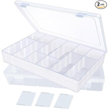 Lot de 2 organisateurs de loisirs créatifs à 18 compartiments, avec séparateur ajustable, en plastique transparent.