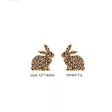 RSAMD 2023 New Girls Cut Wood Print Leopard Ravvit Easter Egg Holiday Stud Earrings-#9