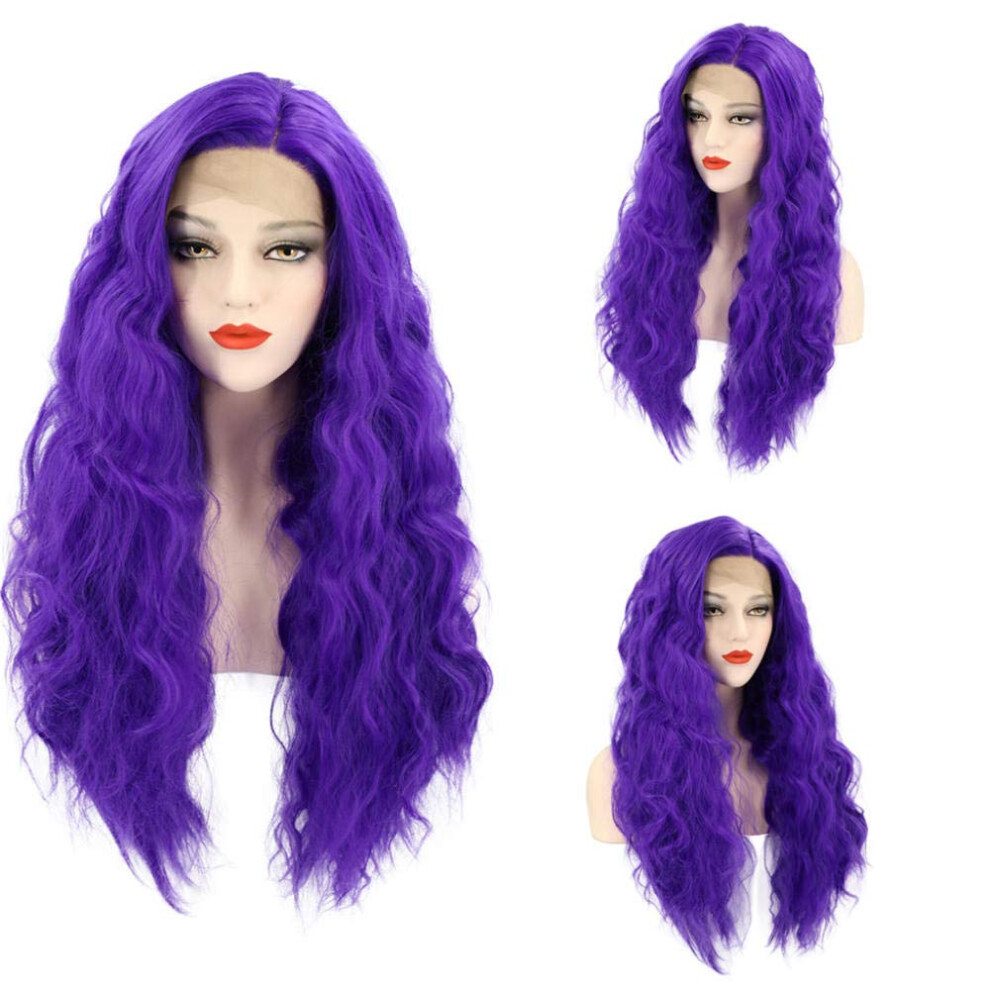 Purple Long Body Wave Lace Front Wig 26 Inch Heat Resistant Synthetic Cosplay Wig for Women