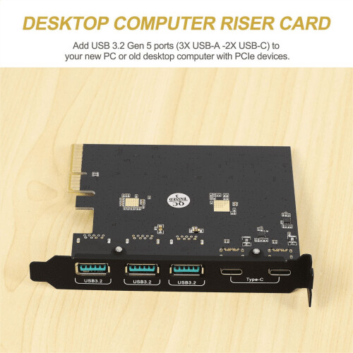 Μετατροπέας PCIe σε κάρτα USB 3.2Gen 2 με εύρος ζώνης 20Gbps, 5 θύρες (3X USB-A -2X USB-C), Διαχωριστής 2