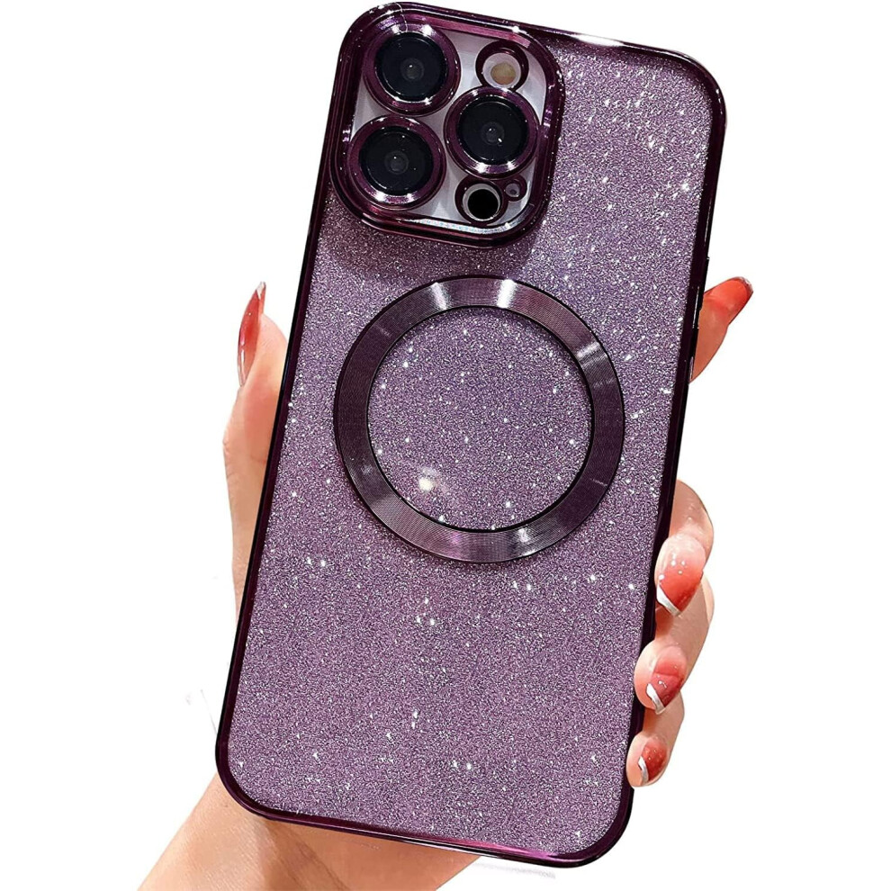 Compatible With Iphone 11 Pro Max 6.5" Magnetic Glitter Case, Magsafe Compatible, Cute Luxury Plating Bling Clear Shockproof Protective Case - Purple 9425574798862