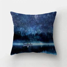 Capas de Almofada em Algodão e Linho para Sala de Estar, Sofá, Almofada Decorativa com Estampa de Paisagem Marinha Azul em Tons de Tinta.
