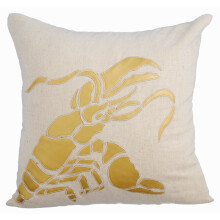 Euro Sham -tyyny, 66x66 cm, pellavaiset eurooppalaiset päälliset, merieläimiä, hummeria, keinonahkaa, applikaatiota, rantatyyliä - kultainen