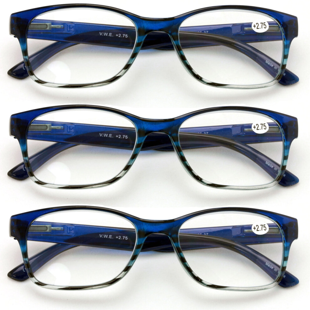 Purple/Blue 3 Pairs Classic Readers With Spring Hinge - Reading Glasses Rx Magnification Maroon Men Or Women
