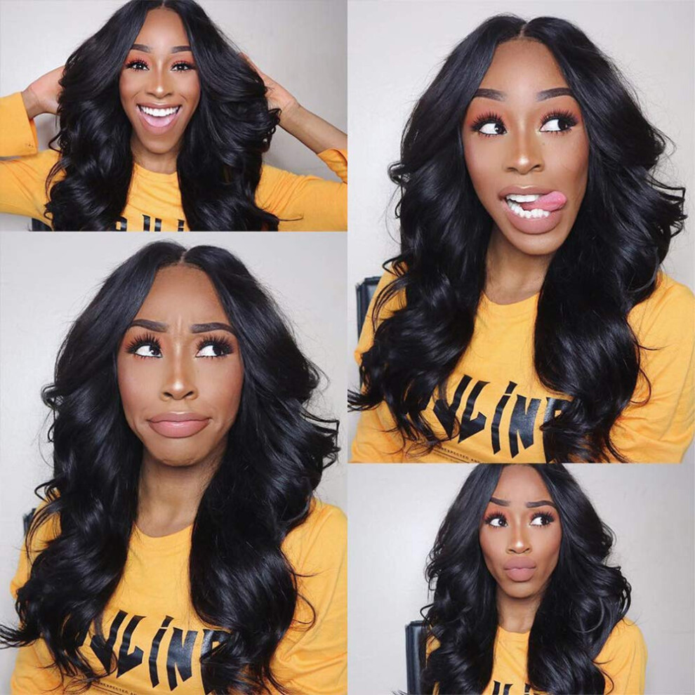 Unisex Human Hair Lace Front Wig Brazilian Body Wave 150% Density Preplucked Hairline Natural Color