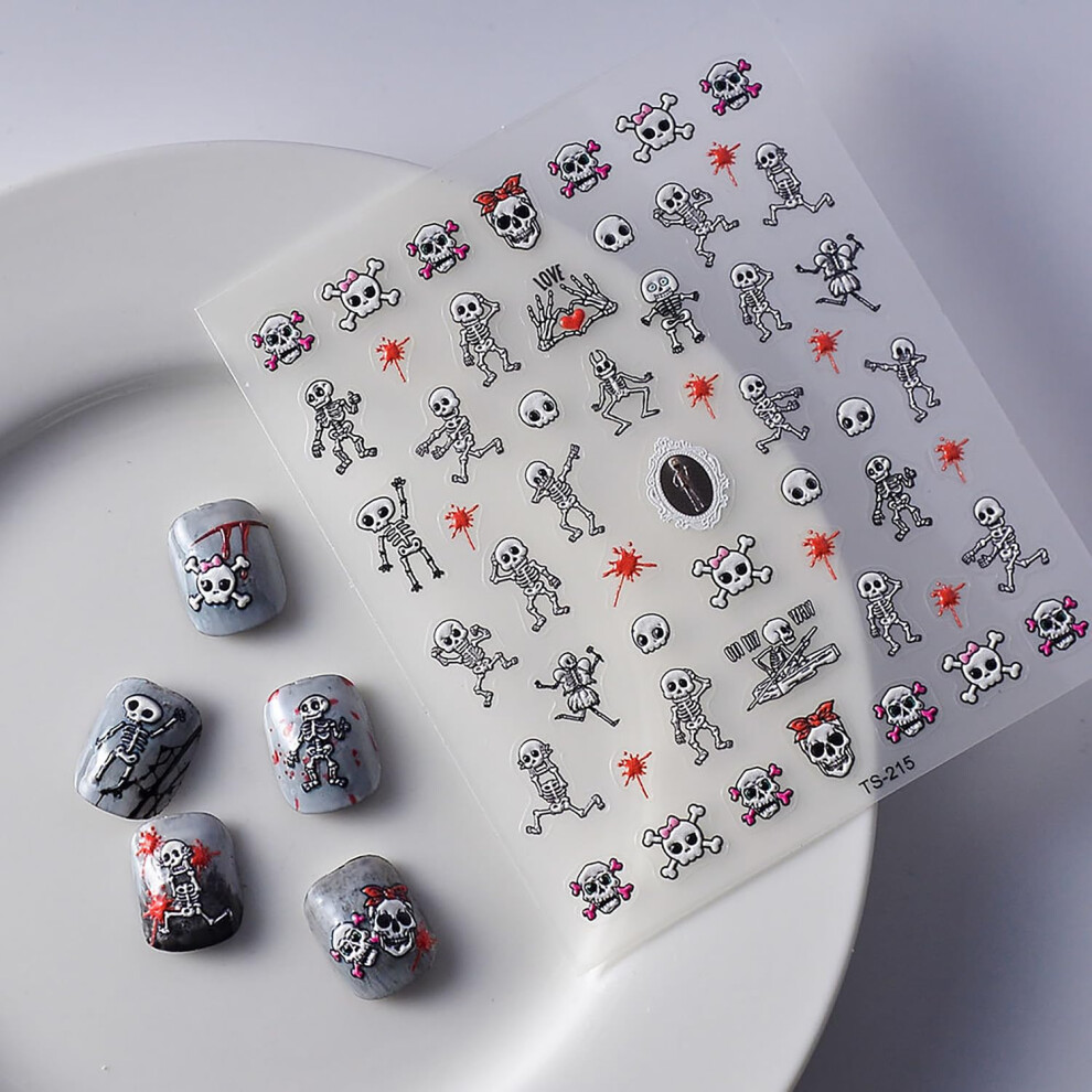 Halloween Nail Stickers 5D Self Adhesive Skeleton Decals for Women DIY Halloween Nail Art