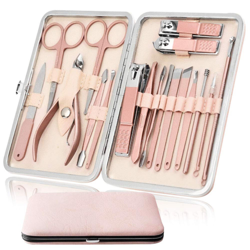 Professional Manicure and Pedicure Set 18in1 Stainless Steel Nail Care Kit with Travel Case Black
