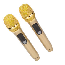Wireless Karaoke Microphone Set with Receiver, Dual Mics, 50m Range, LED Display, Gold